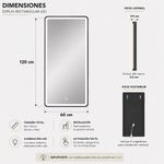 Espejo Rectangular con Luz LED e Iluminación Táctil de 120x60 Cm
