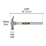 Martillo de Uña Recta 16 Oz con Mango Tubular