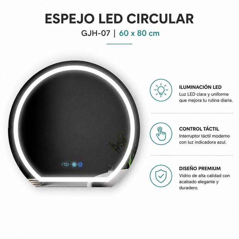 Espejo LED Semicircular Gjh-07 60x80 cm