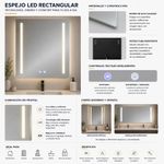 Espejo LED Rectangular con Antiempañante e Iluminación Frontal de 50x70 Cm