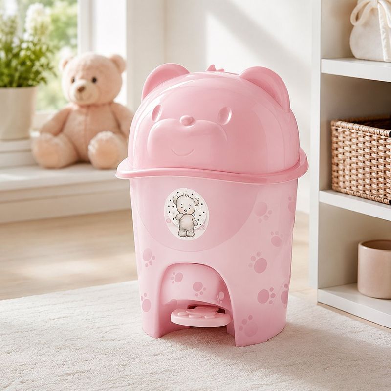 Basurero Infantil con Pedal Diseño Osito de 6.5 Litros Color Rosado Translúcido