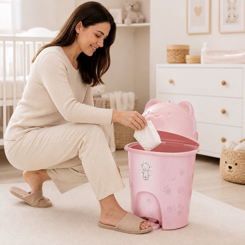Basurero Infantil con Pedal Diseño Osito de 6.5 Litros Color Rosado Translúcido