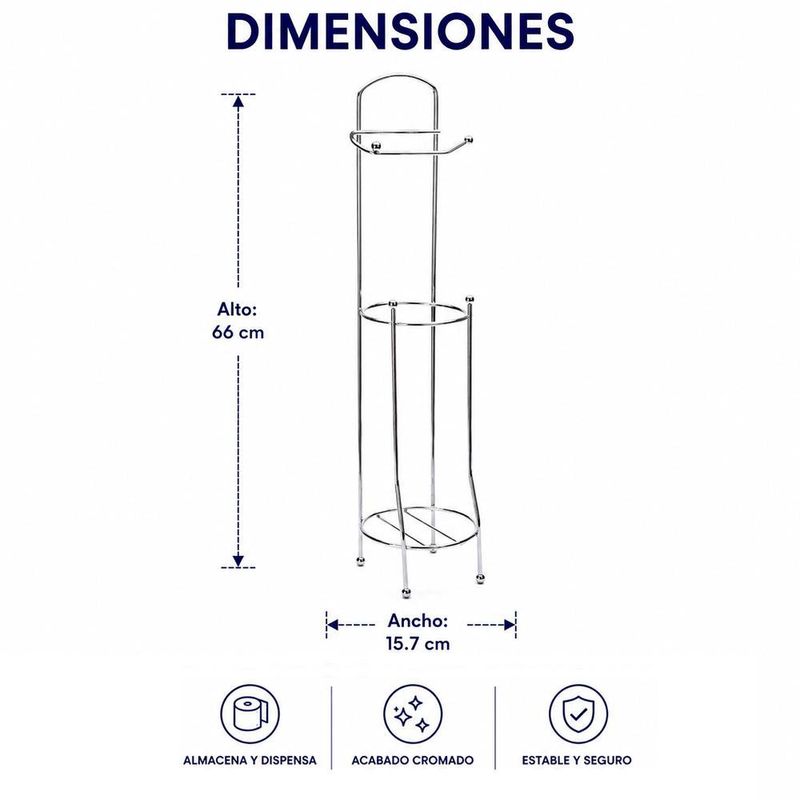 Porta Papel Higiénico de Piso Cromado con Porta Rollos