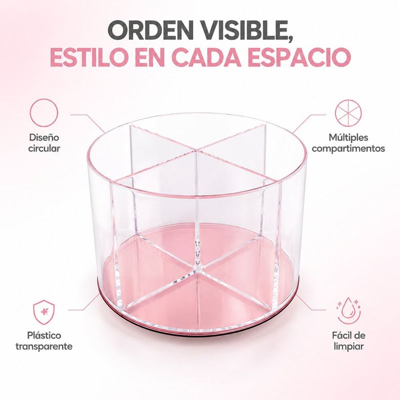 Organizador de Cosméticos Redondo Color Rosado