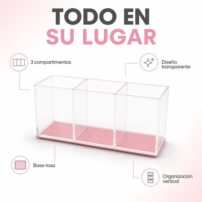 Organizador de Cosméticos 3 Divisiones Color Rosado
