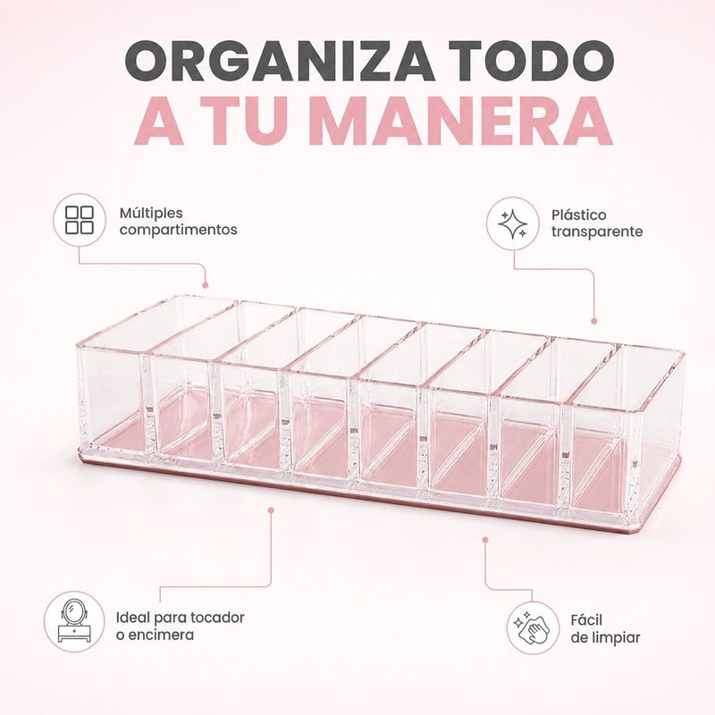 Organizador de Cosméticos de Acrílico Rectangular Color Rosado
