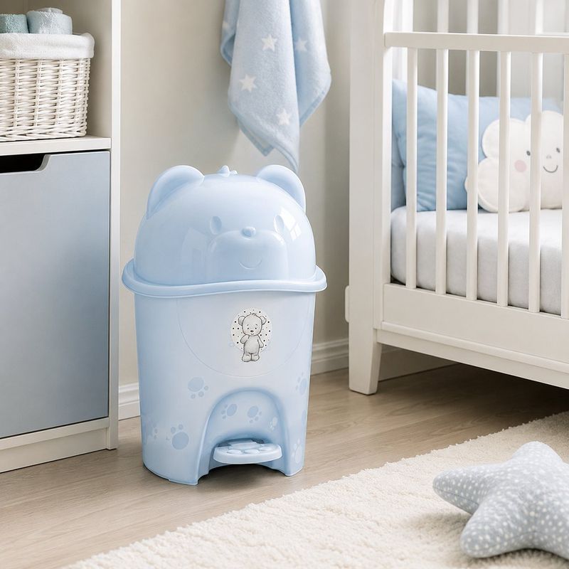 Basurero Infantil con Pedal Diseño Osito de 6.5 Litros Color Celeste Translúcido