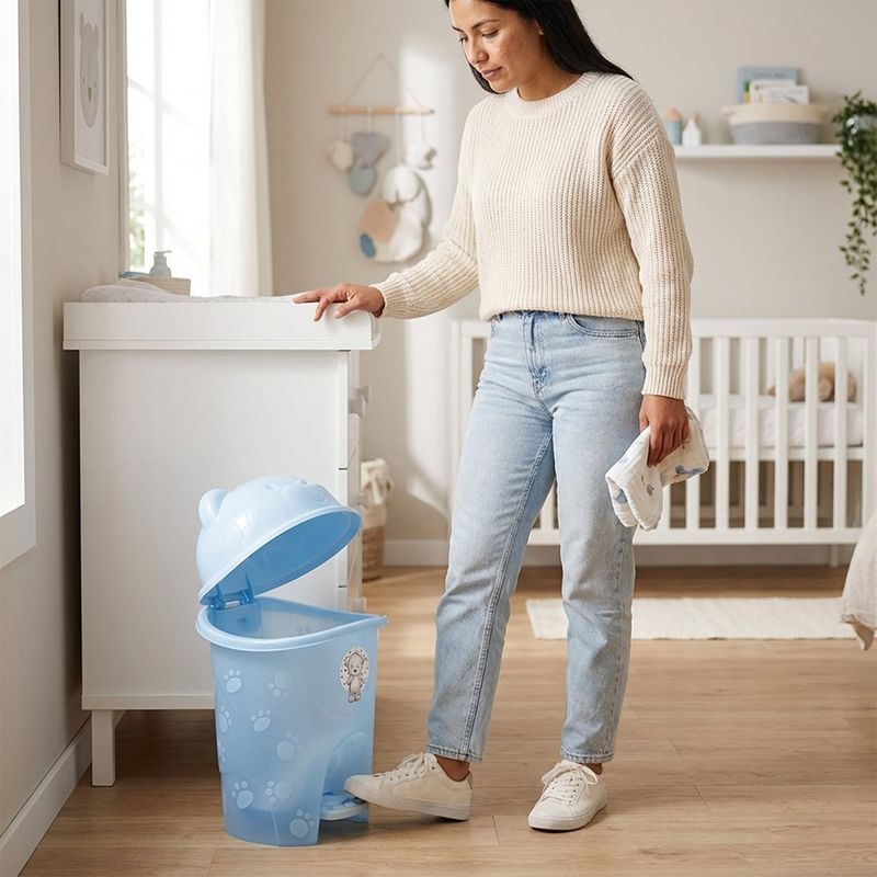 Basurero Infantil con Pedal Diseño Osito de 6.5 Litros Color Celeste Translúcido