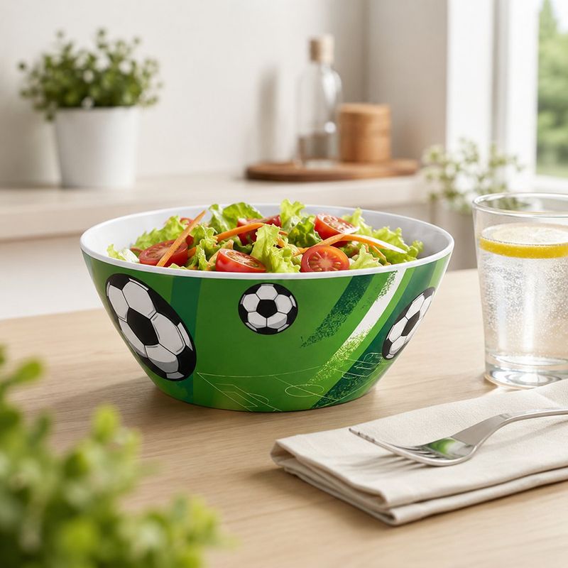 Ensaladera de Melamina 19.5 Cm con Diseño Mundial Balones de Fútbol y Cancha
