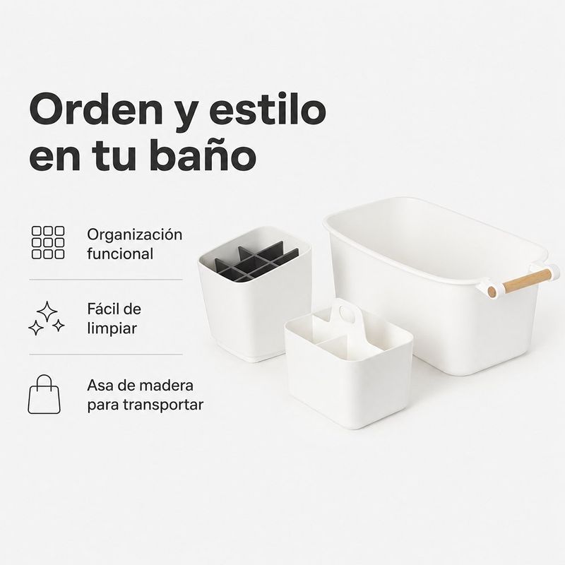 Set de Cajas Organizadoras para Baño de Plástico Color Blanco