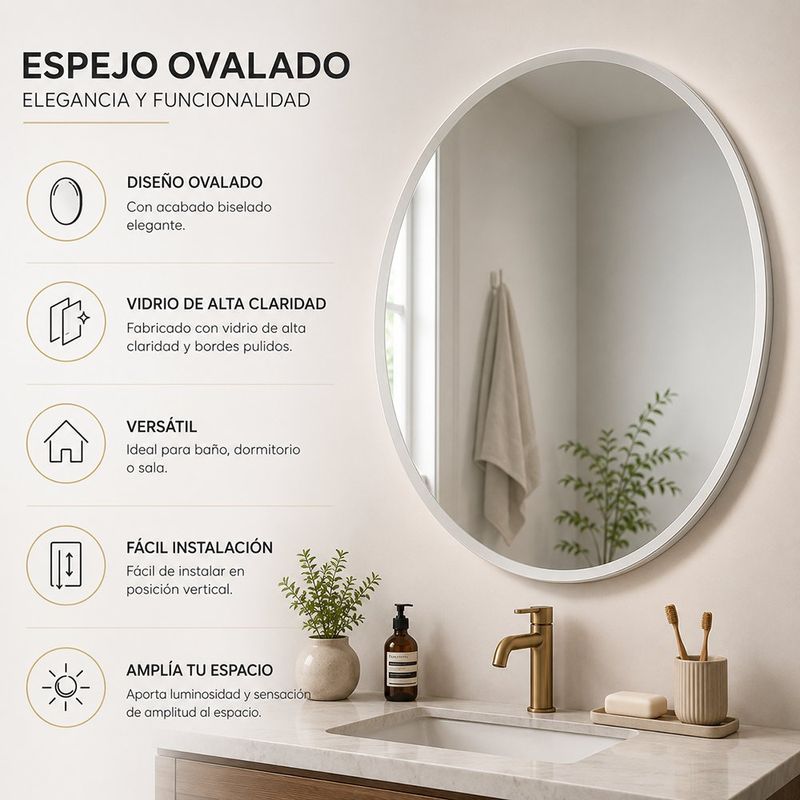 Espejo Ovalado Biselado 50 x 70 cm