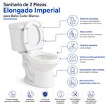 Sanitario de 2 Piezas Elongado Imperial para Baño Color Blanco