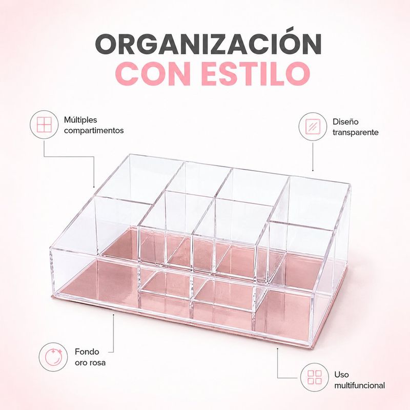 Caja Organizadora para Cosméticos de Acrílico Color Rosado