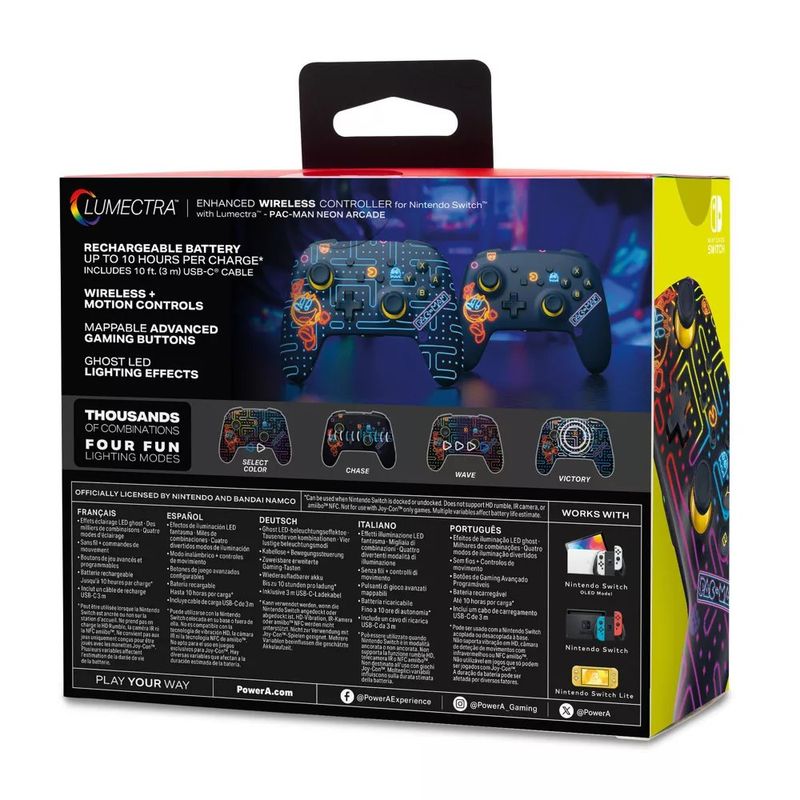 Control Inalámbrico para Nintendo Switch con Iluminación LED Diseño Pac-Man Retro