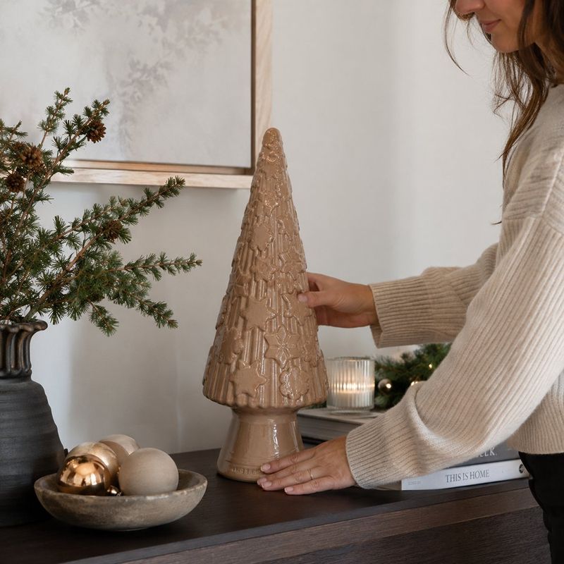 Árbol Navideño Decorativo de Vidrio Beige Sólido