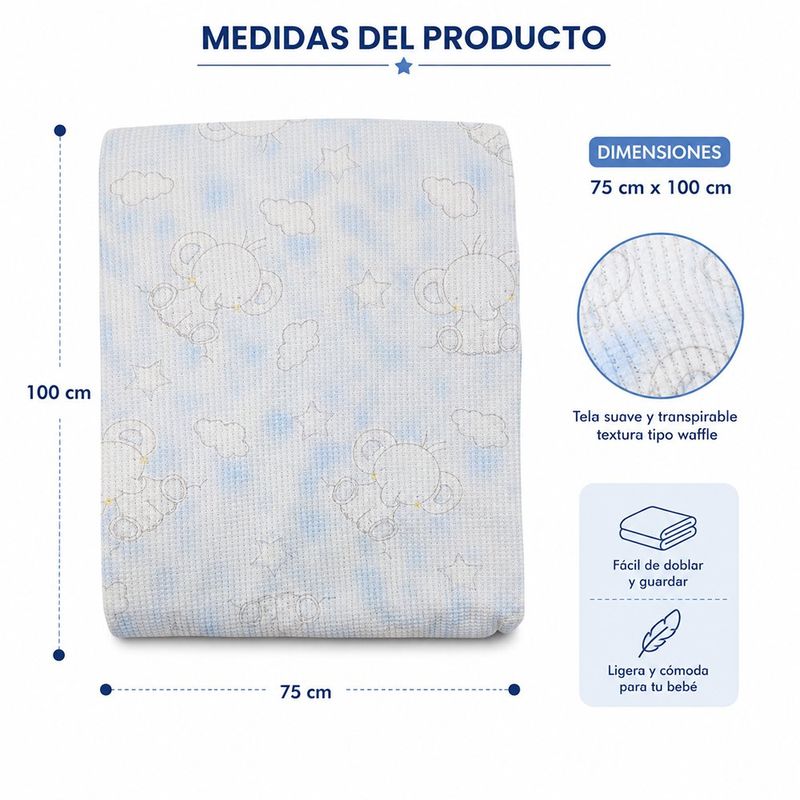 Frazada Waffle para Bebé Diseño Elefante Celeste 75x100 Cm