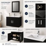 Vanity Aéreo con Espejo y Lavamanos de Cerámica Integrado Color Negro y Blanco 46 Cm