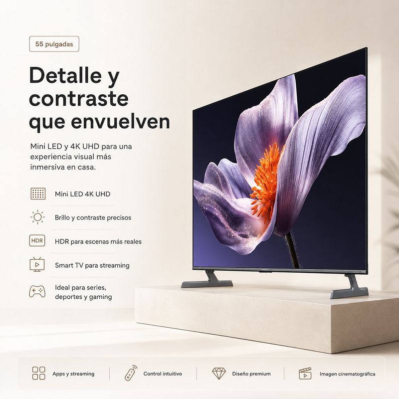 Televisor Smart de 55" Xiaomi S Pro Mini LED 2026 Color Negro