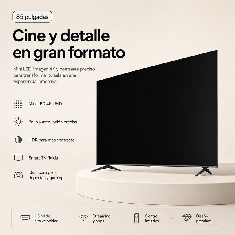 Televisor Smart de 85" Xiaomi S Mini LED 2026 Color Negro