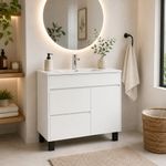 Vanity de Piso de MDF con Lavamanos de Cerámica Integrado Color Blanco 80x72 Cm