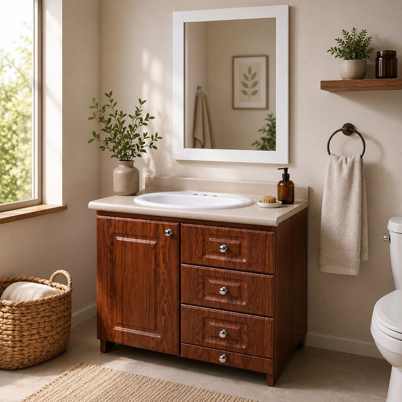 Vanity de Piso con Lavamanos de PVC Integrado Color Café Cherry Mistic 84 Cm