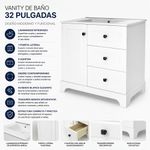 Vanity de Piso con Lavamanos Integrado y 3 Gavetas Color Blanco 32 Plg