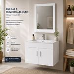 Vanity Aéreo de PVC con Espejo y Lavamanos de Cerámica Integrado Color Blanco 60x46 Cm