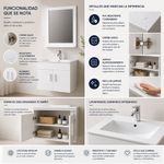 Vanity Aéreo de PVC con Espejo y Lavamanos de Cerámica Integrado Color Blanco 60x46 Cm