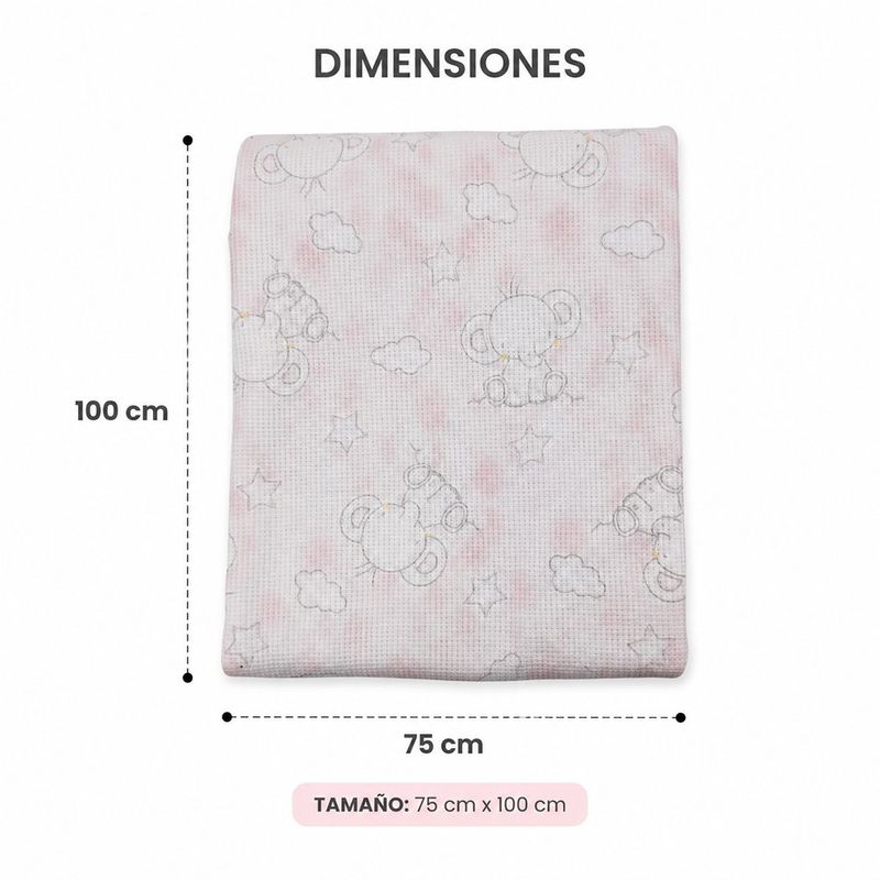 Frazada Waffle para Bebé con Diseño Elefante Rosado 75x100 Cm
