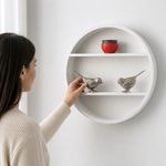 Repisa Decorativa Circular de Madera con 2 Niveles Blanca 40 cm con Soporte de Pared