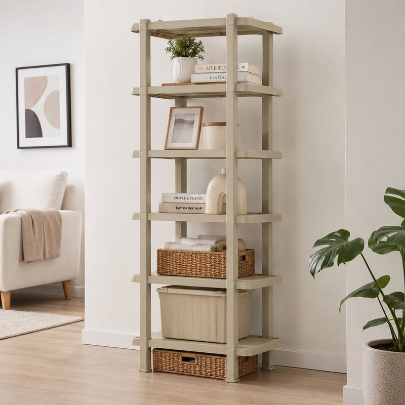 Estante de Plástico con 6 Repisas Capacidad 300 lb Color Beige