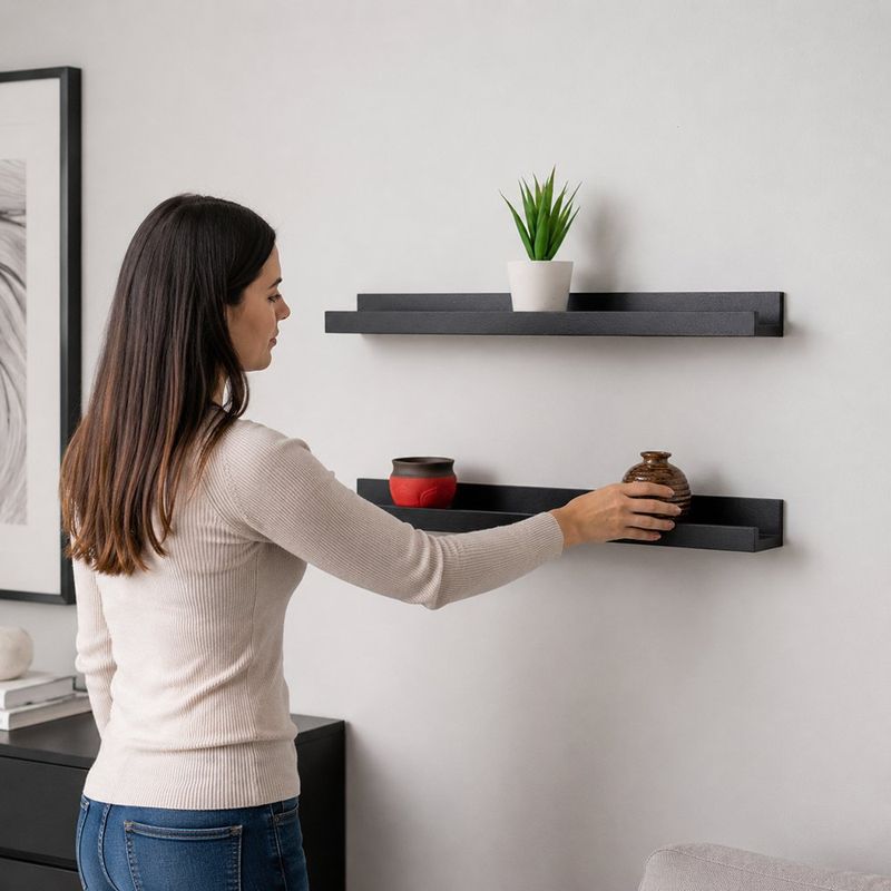 Set de 2 Repisas Flotantes Decorativas de Madera Color Negro de 45 cm