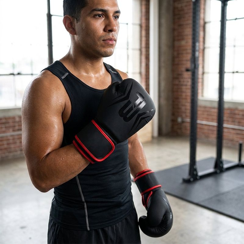 Guantes para Boxeo Recreativo de 12 Oz para Entrenamiento Color Negro