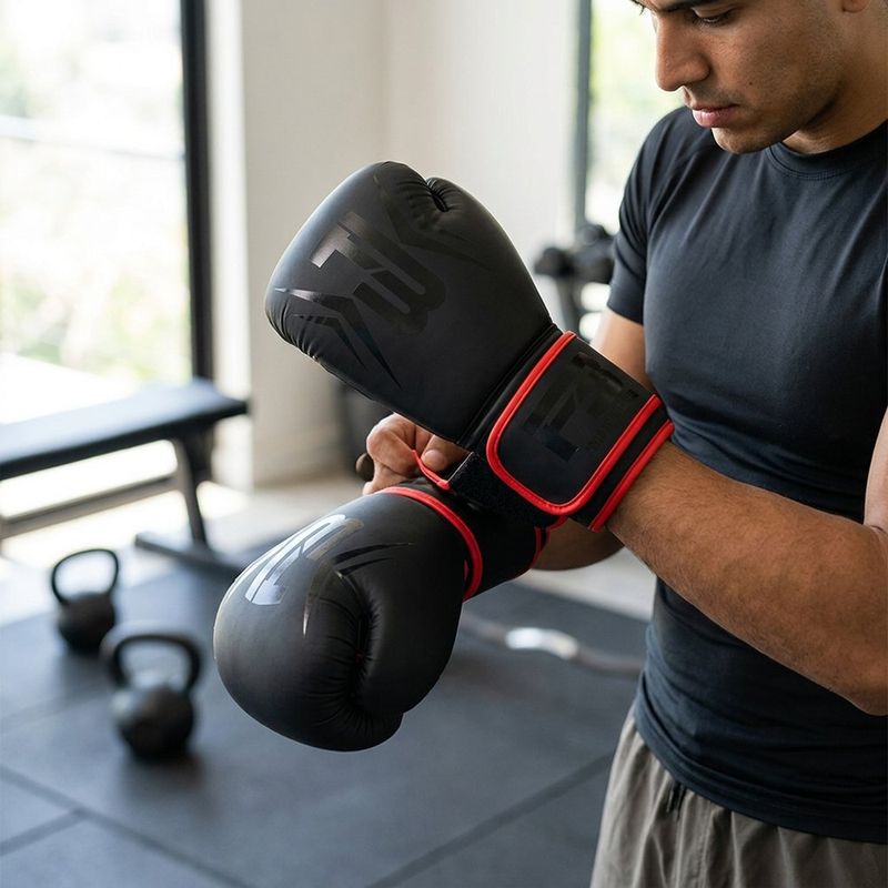 Guantes para Boxeo Recreativo de 12 Oz para Entrenamiento Color Negro
