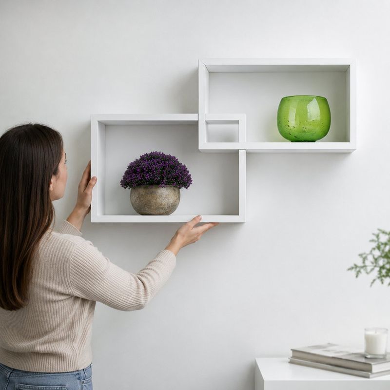 Set de 2 Repisas Intercaladas de Madera Blancas de 49.5 cm