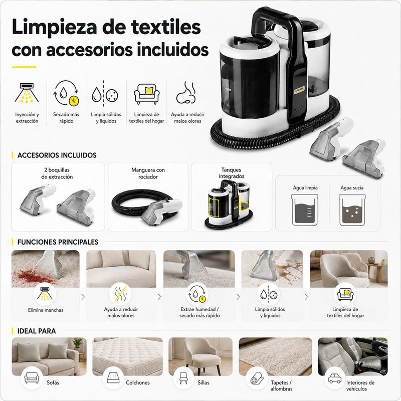 Lava-Aspiradora Home Care 2 en 1 para Tapicería y Alfombras