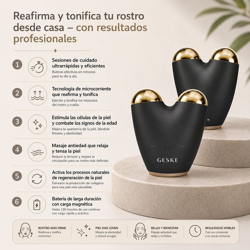 Lifting Facial 6 en 1 con Microcorriente Color Negro y Dorado