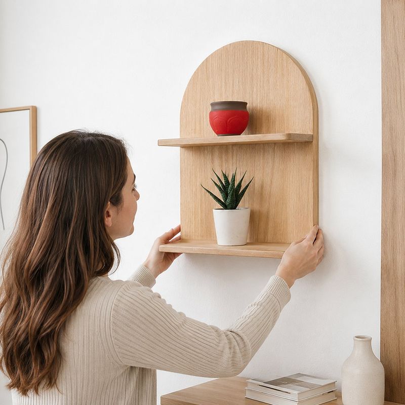 Repisa Decorativa Tipo Arco de Madera con 2 Niveles Acabado Café Pino de 36 cm