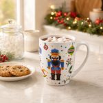 Set de Taza Navideña de Porcelana 11.8 Oz y Figura del Cascanueces Rojo para Regalo