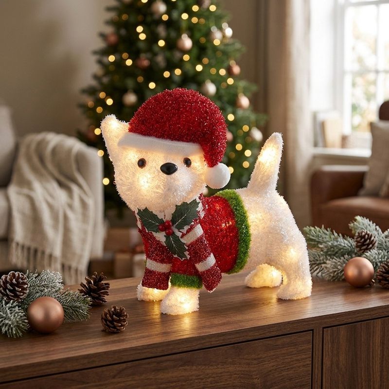 Figura Navideña de Perrito con Luces LED para Exterior e Interior
