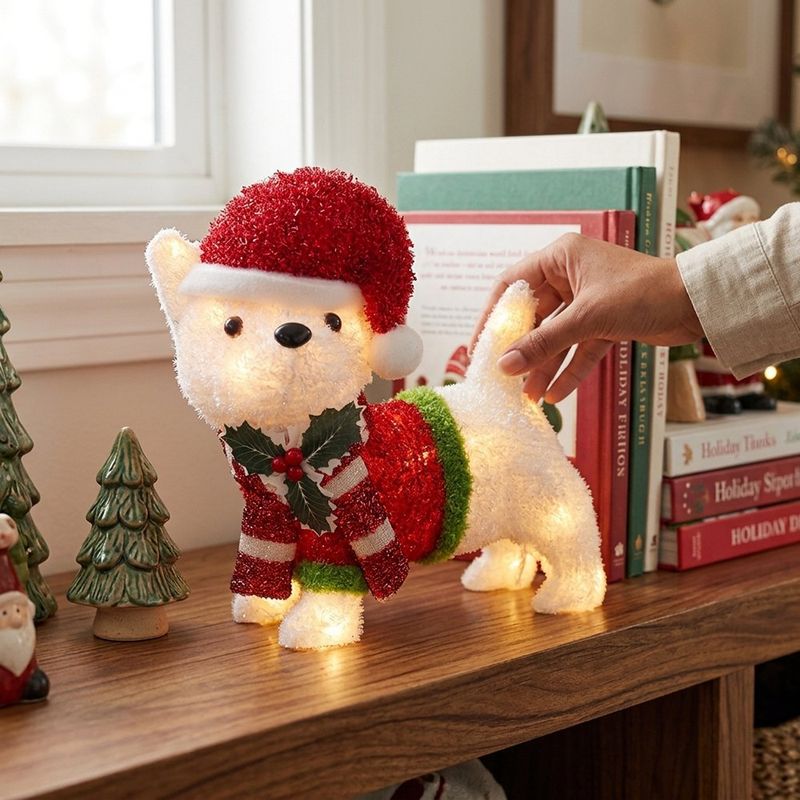 Figura Navideña de Perrito con Luces LED para Exterior e Interior