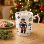 Set de Taza Navideña de Porcelana 11.8 Oz y Figura del Cascanueces Azul para Regalo