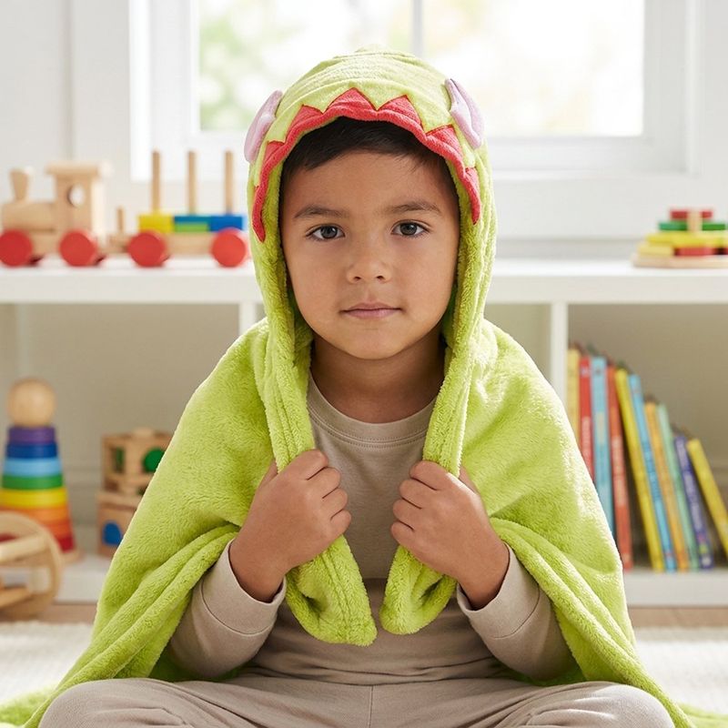 Frazada Infantil con Capucha de Duende Navideño Tela Suave con Guantes Integrados Verde