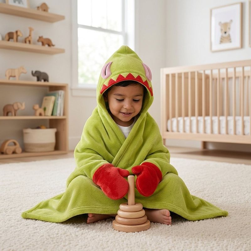 Frazada Infantil con Capucha de Duende Navideño Tela Suave con Guantes Integrados Verde