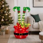 Figura Navideña 3D de Piernas de Elfo con Luces LED 74 Cm Color Rojo y Verde