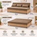 Sofá Cama Mike Convertible 3 Plazas con Gavetas Integradas Café 193 x 90 x 84 Cm