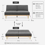 Sofá Cama Stuart con Respaldo Reclinable de 189 x 89 x 87 cm Gris