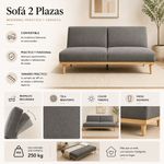 Sofá Cama Stuart con Respaldo Reclinable de 189 x 89 x 87 cm Gris
