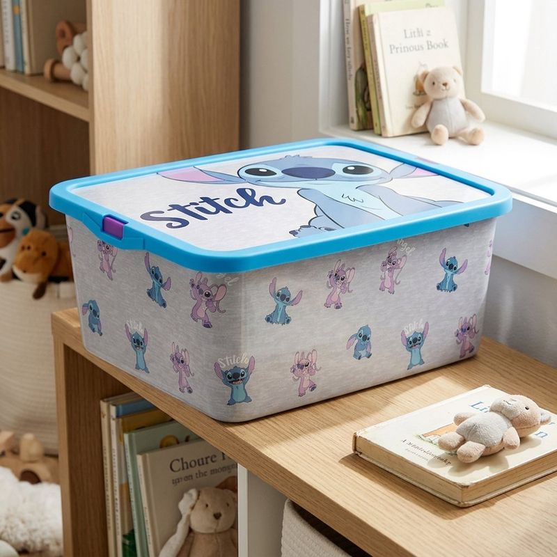 Caja Organizadora de 13 L Diseño Stitch and Angel Plástico Resistente con Cierre de Clip