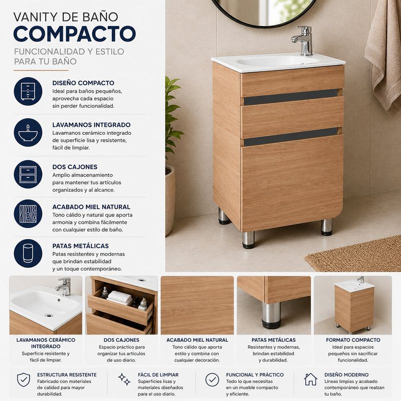 Vanity de Piso Aluvia de Madera Aglomerada con Lavamanos de Porcelana Integrado Café 40 Cm